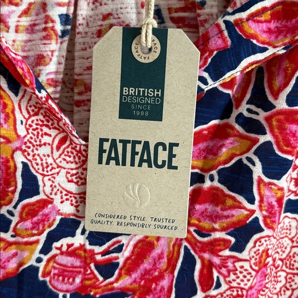 Fat Face Florence Indigo Blue Batik Floral Short Sleeve Top - Picture 6 of 9
